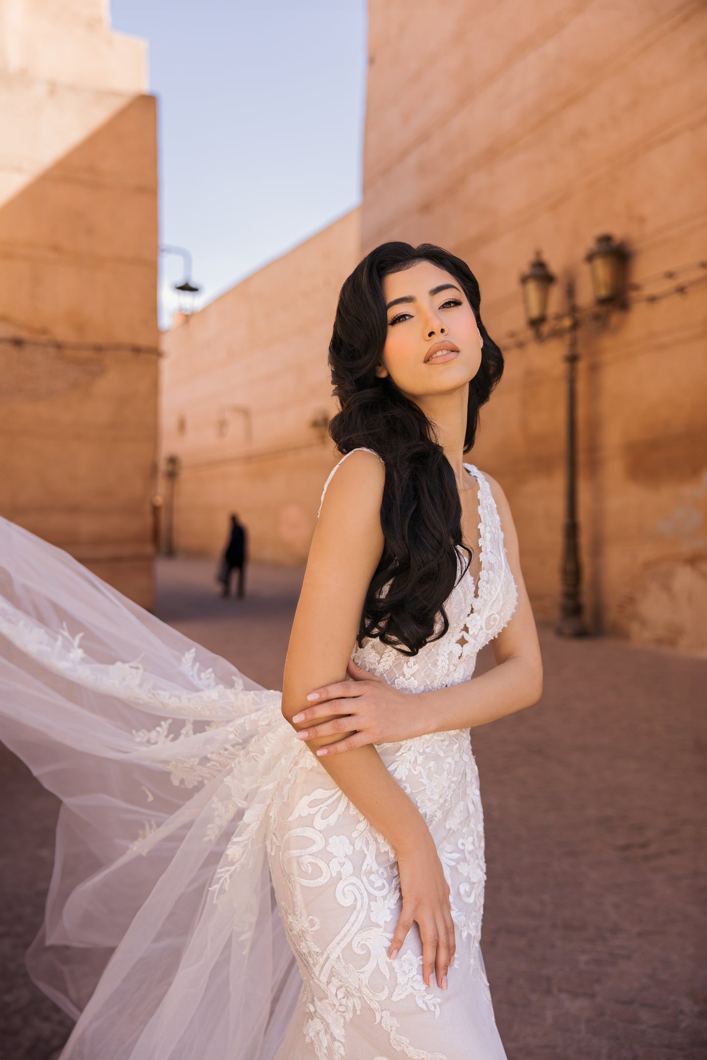 C E L E S T E - Blush Fishtail dual vail/trail Gown