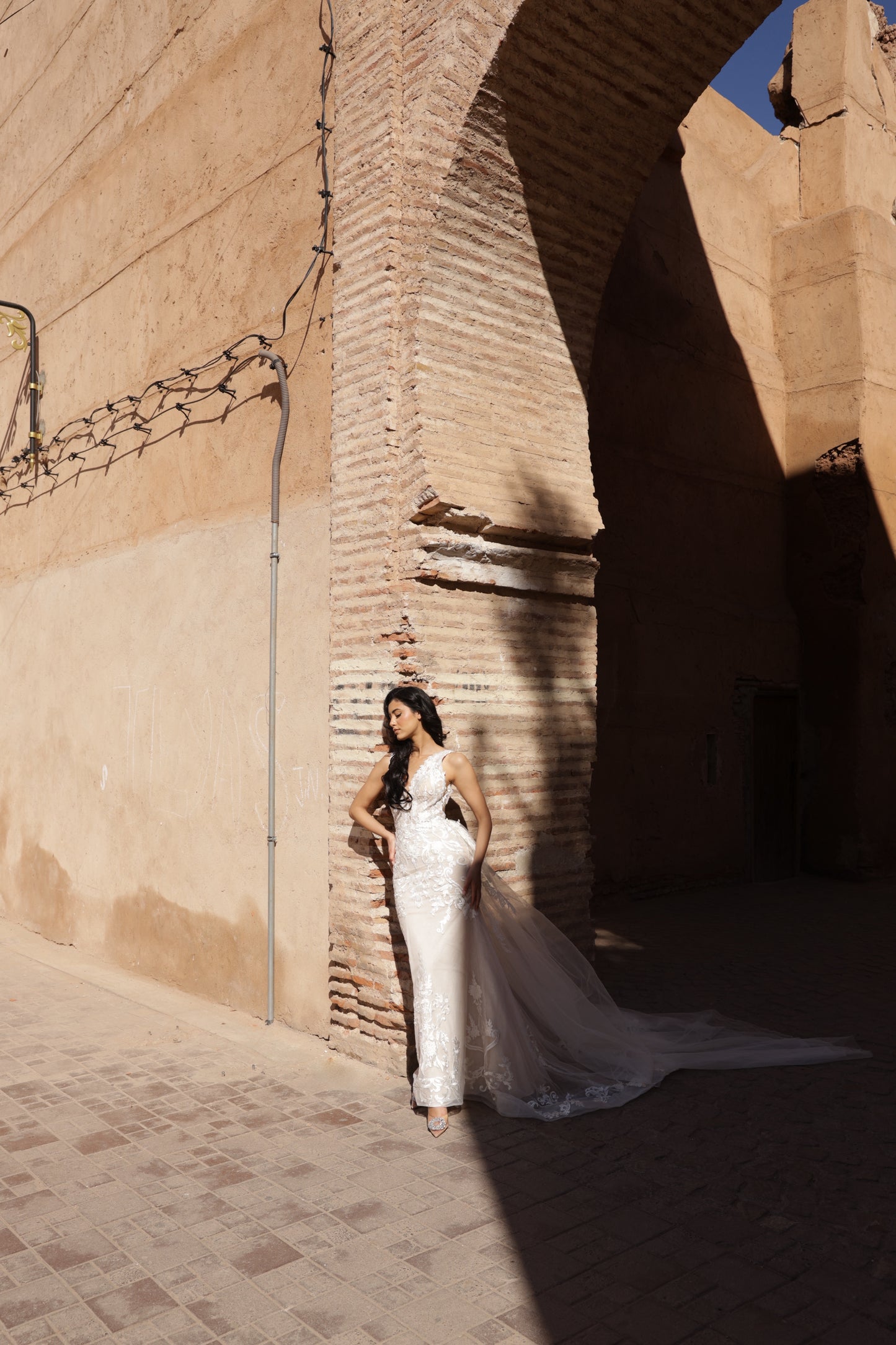 C E L E S T E - Blush Fishtail dual vail/trail Gown