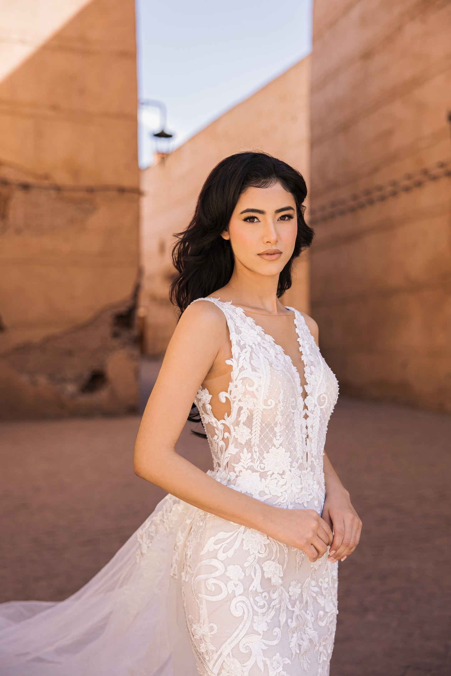 C E L E S T E - Blush Fishtail dual vail/trail Gown