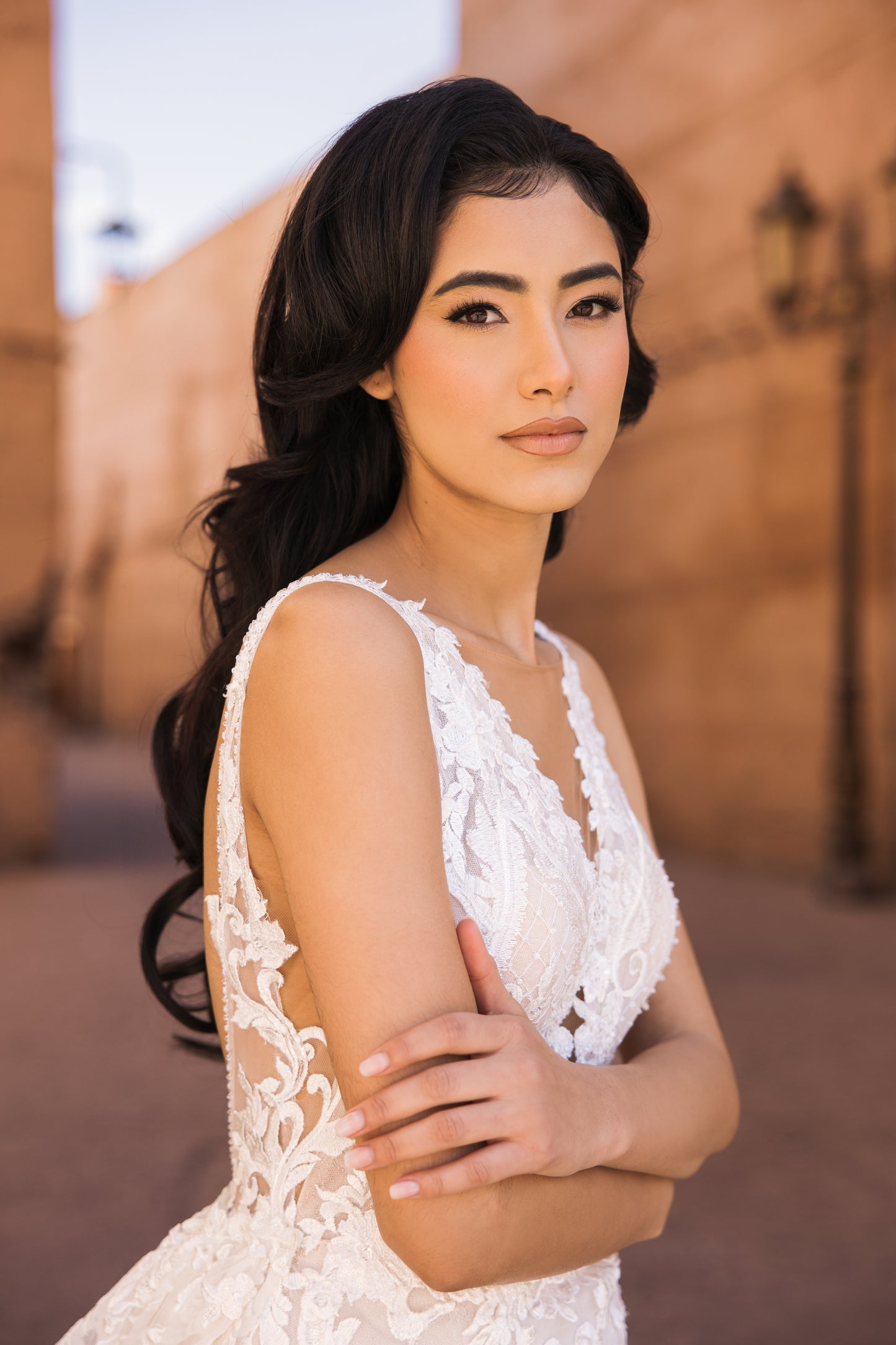 C E L E S T E - Blush Fishtail dual vail/trail Gown